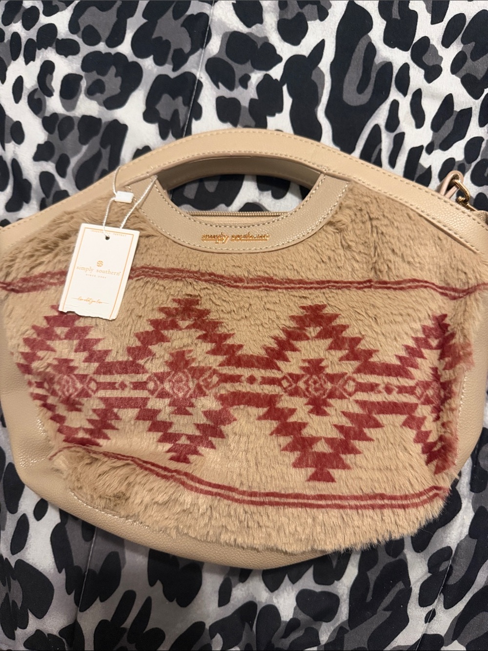 Simply Southern Beige and Rust Southwestern Accent Shoulder Bag